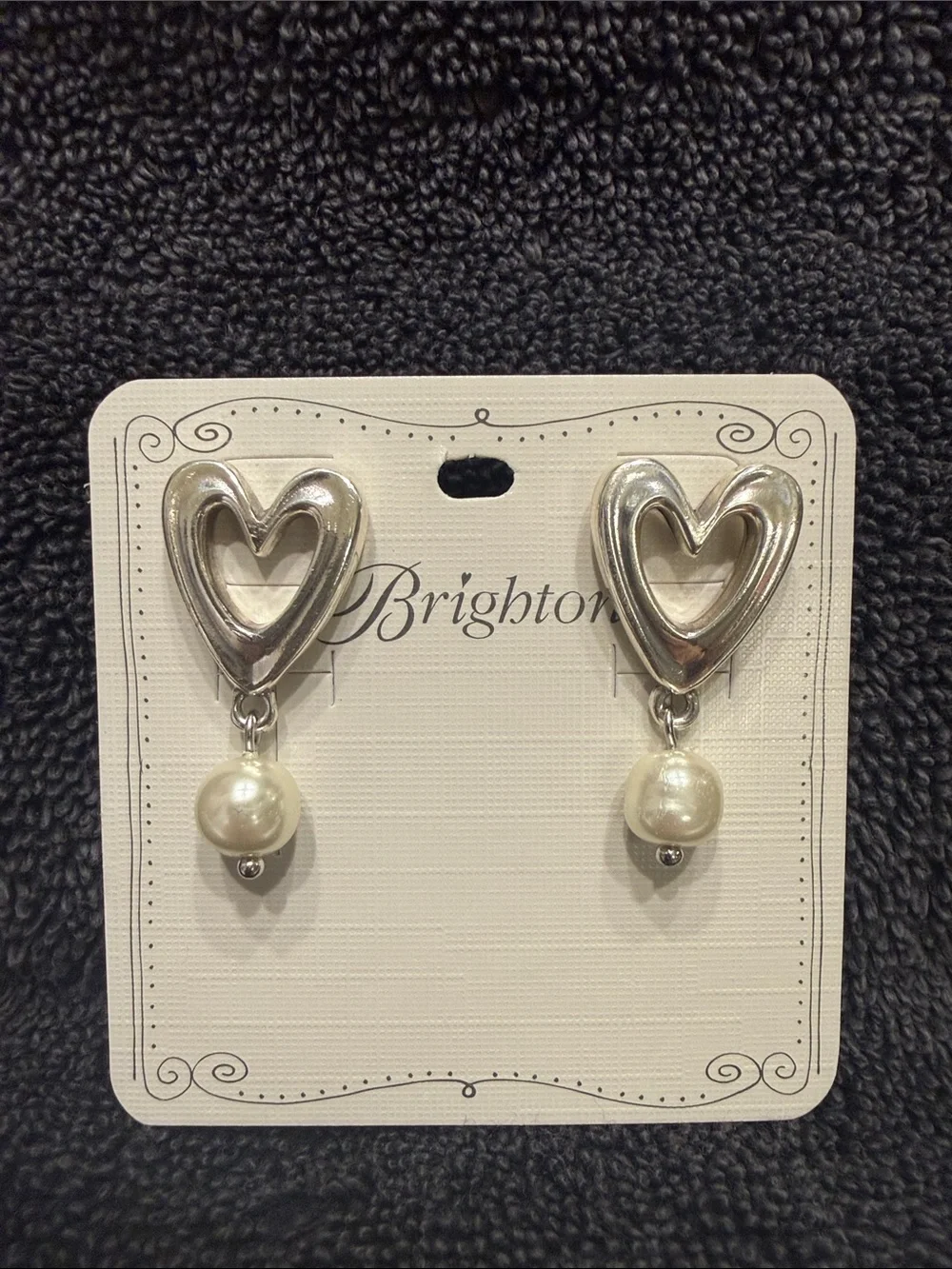 Brighton Silver Heart Drop Earrings with Cream Pearls
